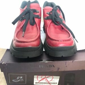 Vintage Prada Red Leather Tyrolean Brixxen Boots with Rubber Sole -Women's  Sz 8